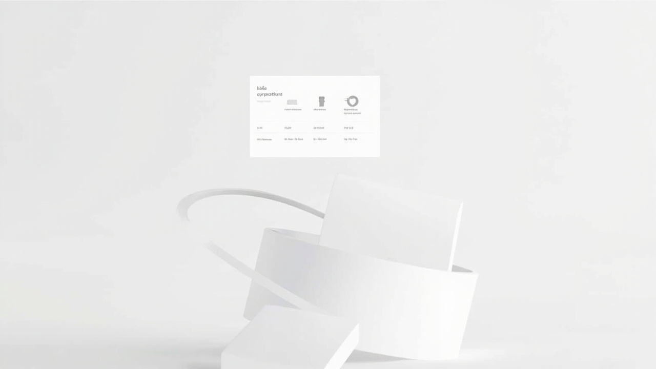 A minimalist comparison table visualization floating in clean white space, showing price tags and spec icons for two products