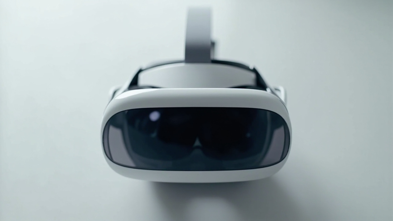 Top-down view of the Apple Vision Pro headset on a neutral surface, glass front reflecting ambient light, sleek aluminum frame, clean product photography style, no text or logos visible