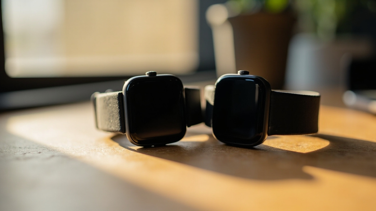 Apple Watch Ultra 3 and Samsung Galaxy Watch Ultra 2025 placed side by side on a wooden desk with soft natural light