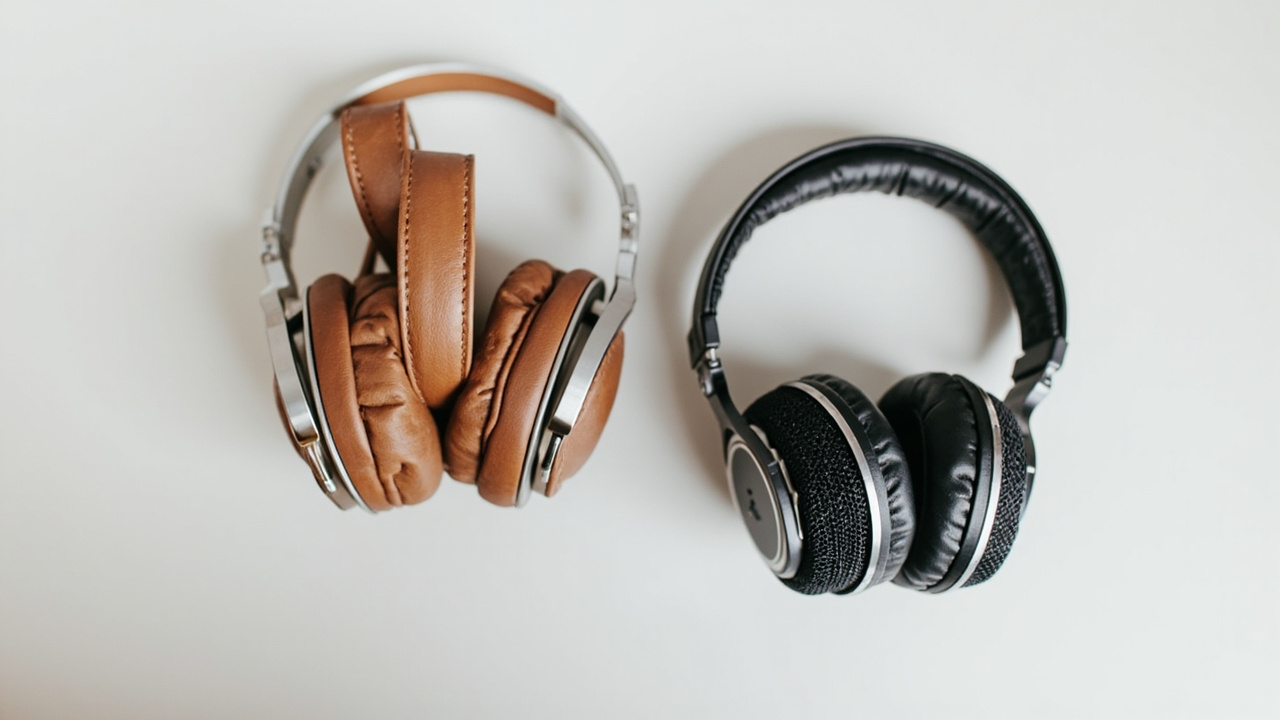 Macro shot comparing the H100's leather headband and aluminum yoke to the Max 2's mesh canopy and stainless steel