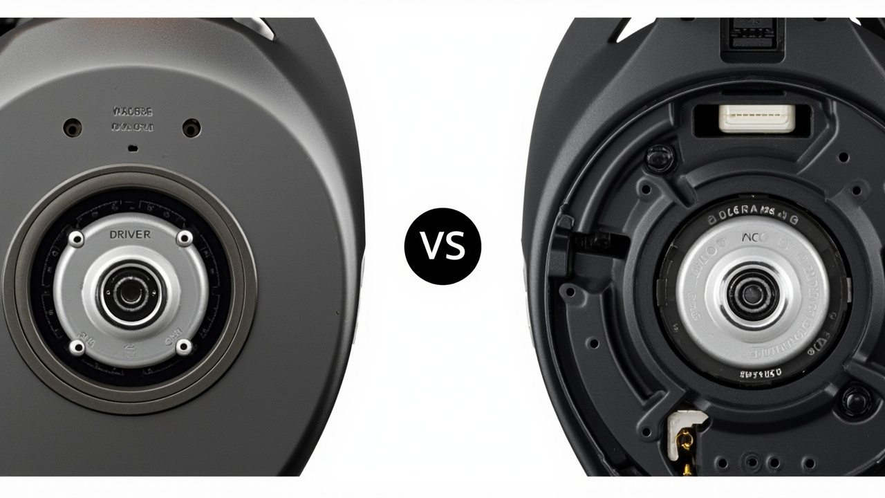 Feature-by-feature comparison infographic: H100 vs HDB 630 across codec support, battery, EQ, ANC, replaceable parts, and bundled accessories