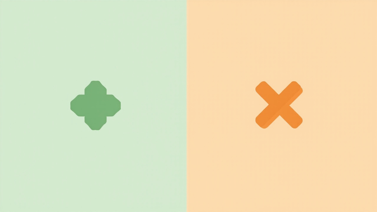 Pros and cons split-screen infographic in mint and peach tones