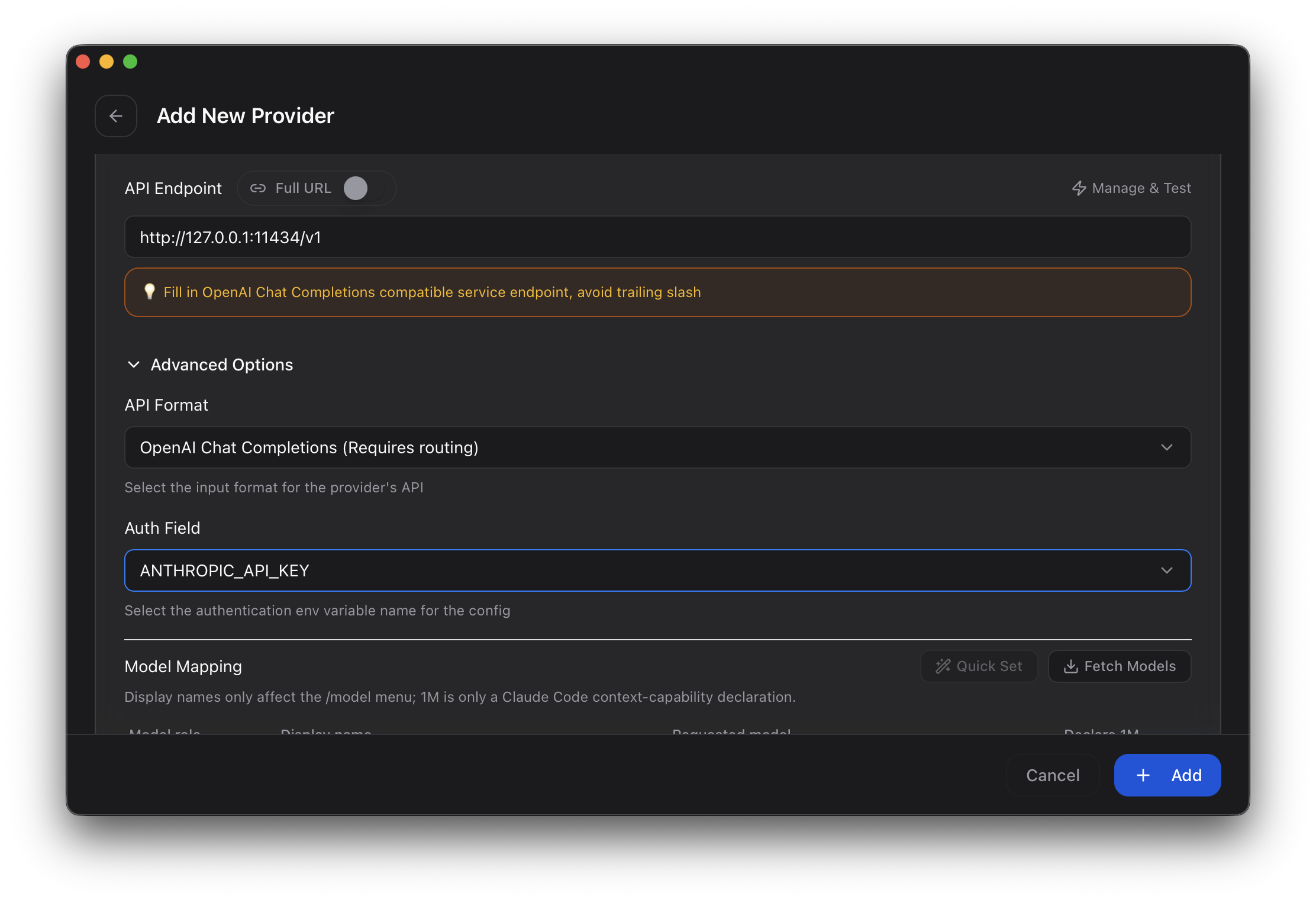 CC Switch Configuration