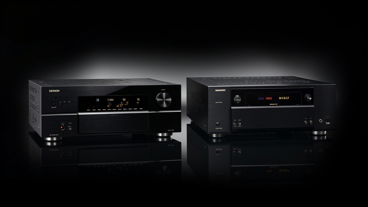 Bar chart: 7-year cost comparison Denon vs Marantz, showing sticker price + electricity + warranty risk