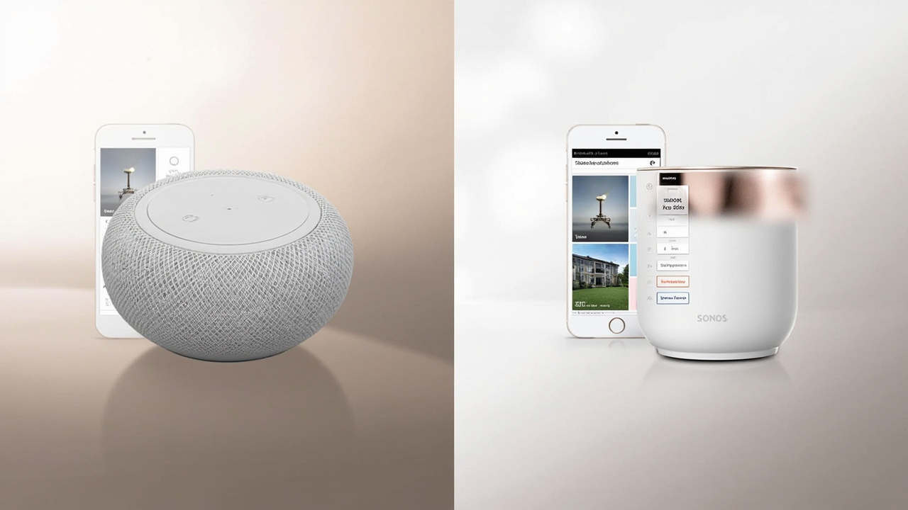 Build quality side-by-side: heavy Denon cabinet vs compact Sonos cylinder