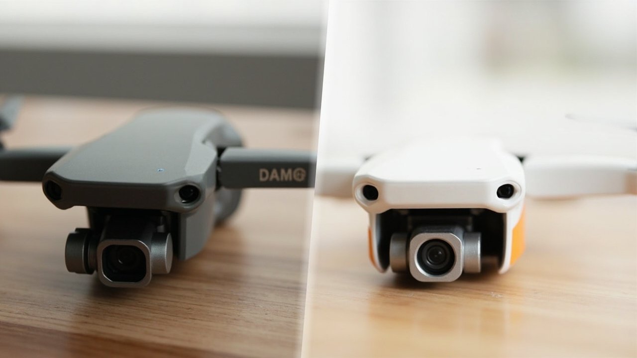 DJI Mavic 4 Pro and Autel EVO Lite+ folded side by side on a wooden table, soft window light