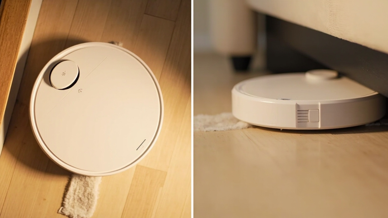 Split-screen comparison: left side highlights X40 Ultra MopExtend RoboSwing reaching a baseboard, right side highlights Saros 10's ultra-thin profile sliding under a sofa