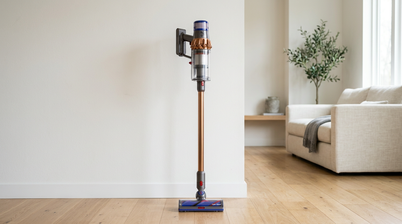 Close-up of the Dyson V16 Piston bin and the Miele Triflex HX2 Pro battery release latch side by side