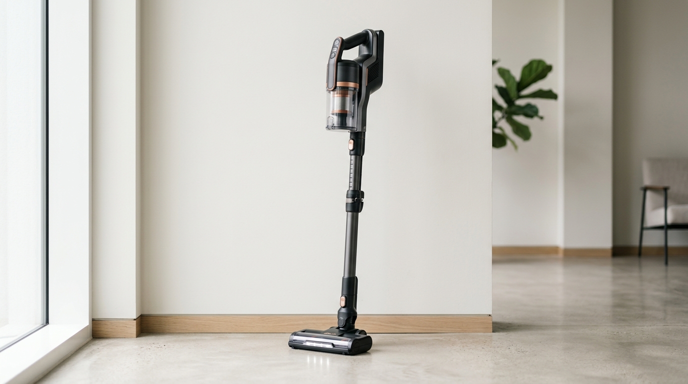 Dyson V16 Piston and Miele Triflex HX2 Pro pros and cons balance scale on a minimalist studio background