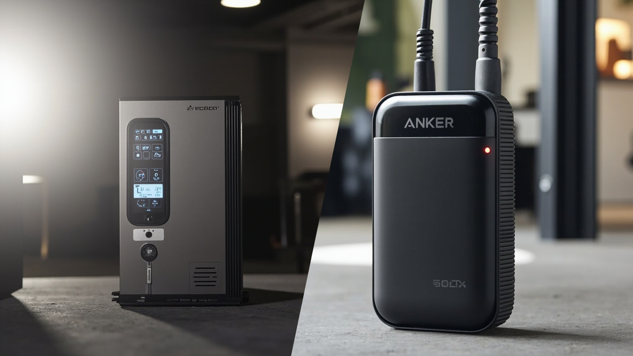 Feature comparison table: EcoFlow Delta Pro 3 and Anker SOLIX F3800 with icons for output, solar input, expandability, and app features