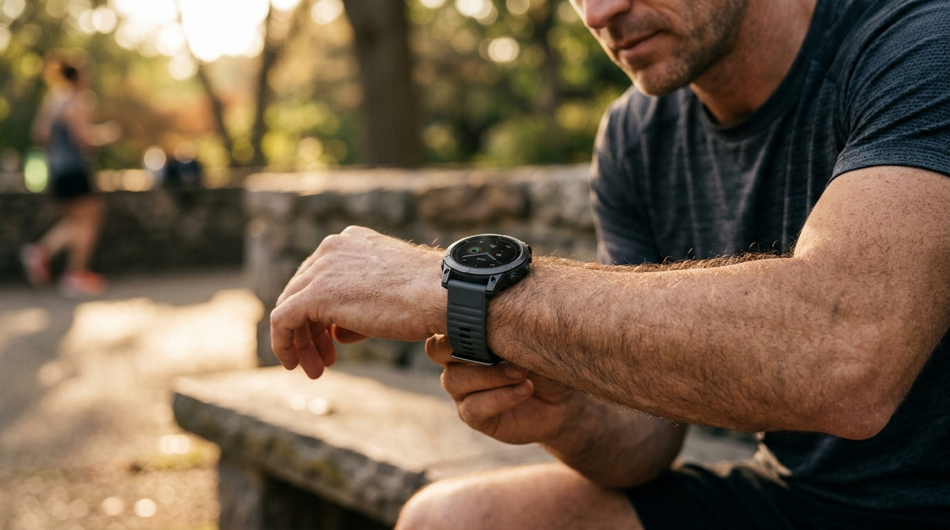 Garmin Fenix 8 Pro and Apple Watch Ultra 3 displayed side by side on a wooden desk with charging pucks