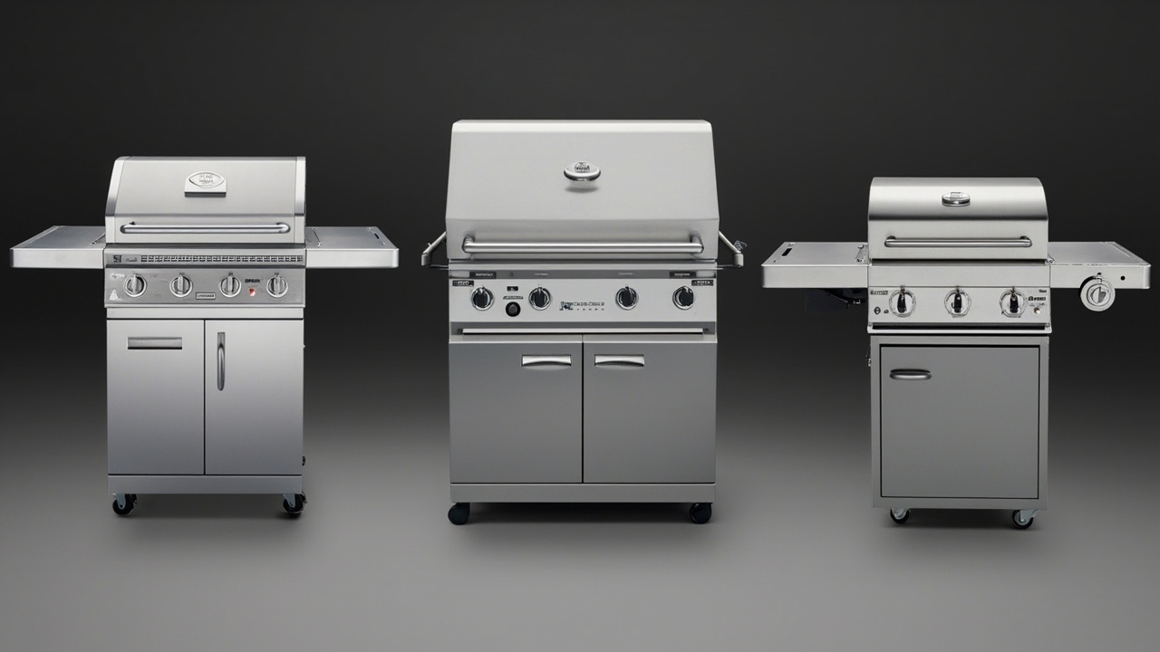 Top-down view of three grills with burner configurations highlighted, comparing cast stainless vs tubular U vs Trident infrared layouts