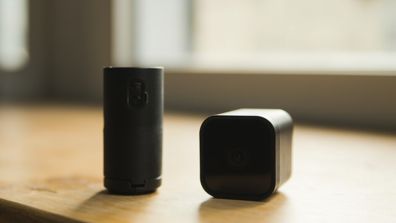 Insta360 X5 and DJI Osmo360 placed side by side on a wooden desk in soft window light