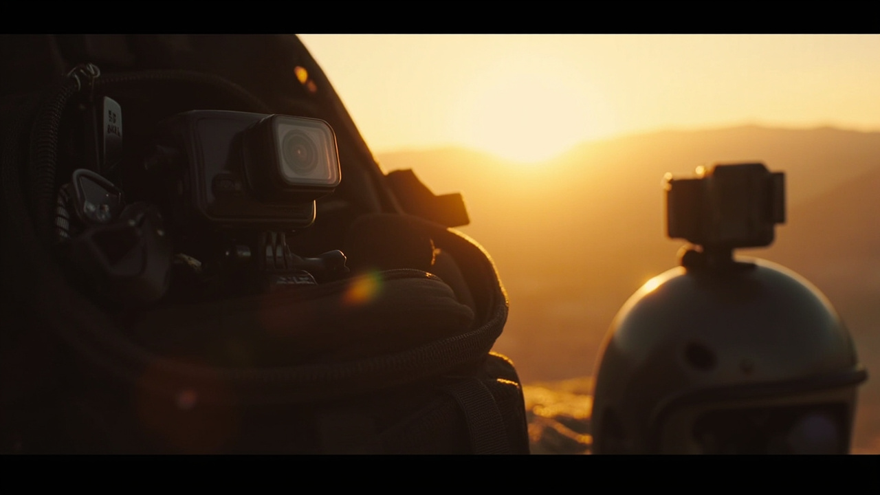 Final verdict: Insta360 X5 in a creator's travel kit, GoPro MAX 360 on a helmet mount, side-by-side at golden hour