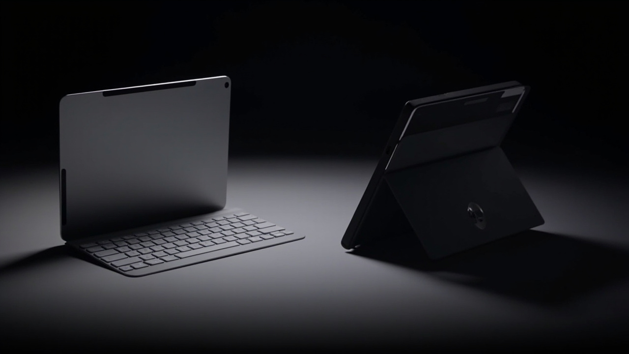 iPad Pro M5 drawing in Procreate and Surface Pro 11 running Windows desktop apps side by side