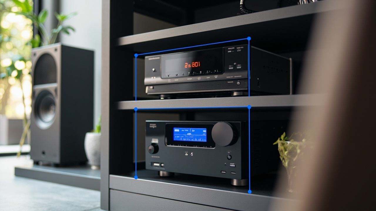 AV rack fit and component dimensions visualization, Denon vs Marantz