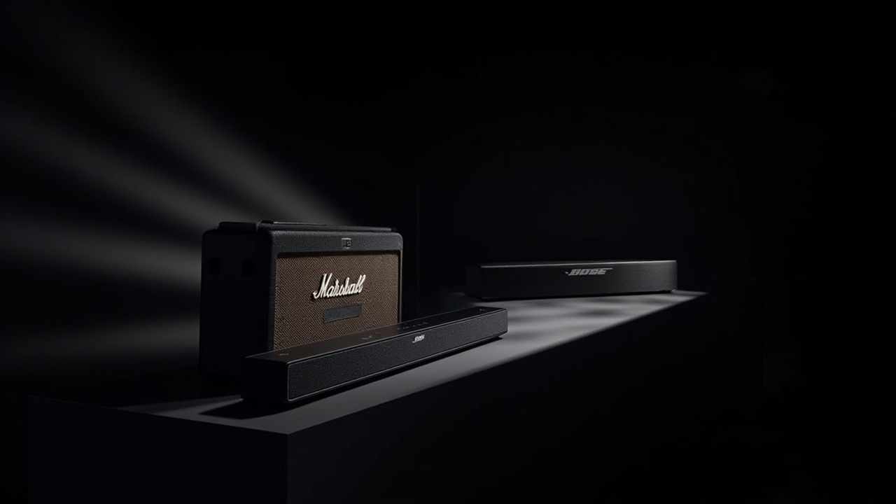 Side-by-side dimensions: Marshall Heston 120 longer bar vs Bose Smart Ultra shorter bar