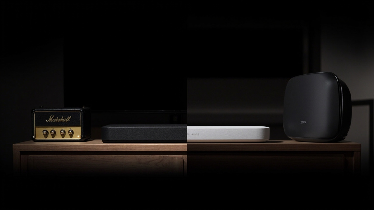 Verdict infographic: Marshall Heston 120 and Sonos Arc Ultra split-screen comparison