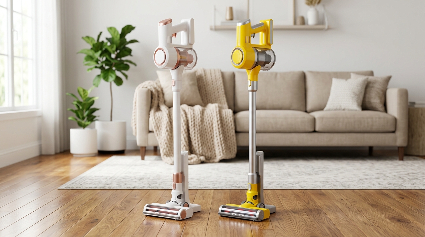 Miele Triflex HX2 and Dyson V15 Detect side by side on hardwood floor