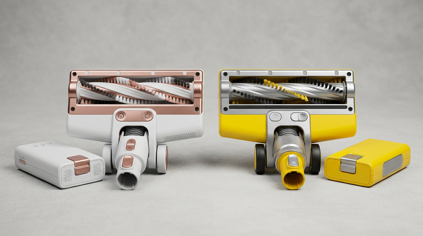 Close-up of vacuum heads and battery compartment
