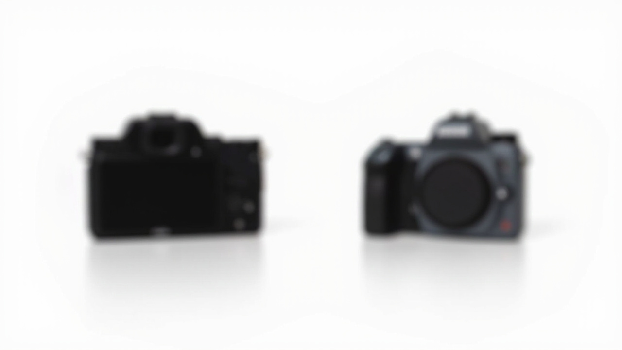 Split-screen comparison: left side the Nikon Z8 with the 24-70mm f/2.8 S mounted, right side the Panasonic S1R II with the Sigma 24-70mm f/2.8 DG DN Art II mounted, both on a clean white background