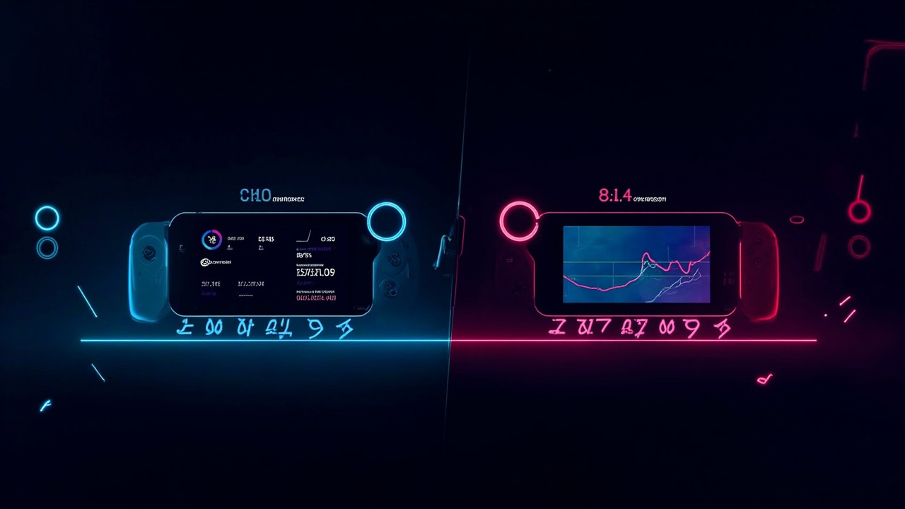 Abstract data visualization comparing price and spec metrics across two devices