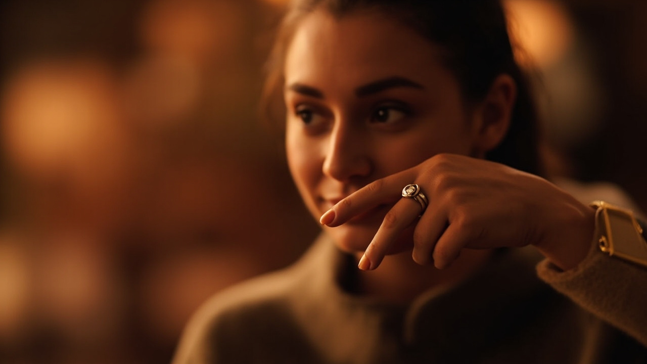 Two rings resting on a light marble surface, one in shadow and one in direct warm light, minimalist composition
