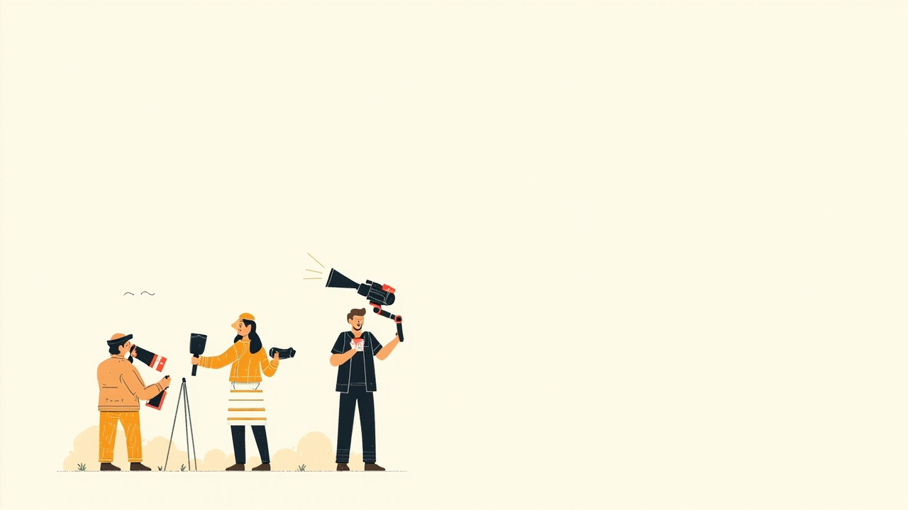 Persona illustration: travel photographer with telephoto lens, mobile filmmaker with gimbal, mobile gamer with controller
