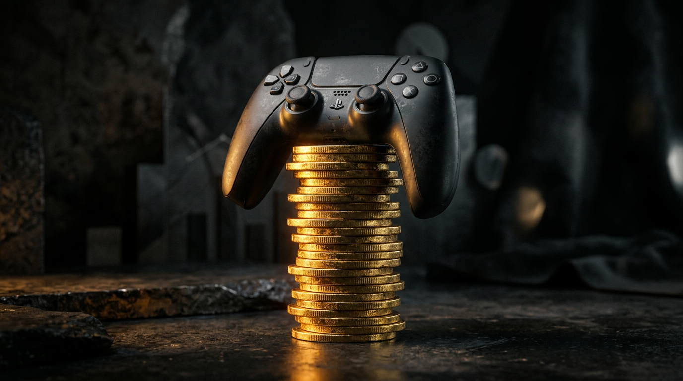 Stacked coins and a game controller representing total cost of ownership