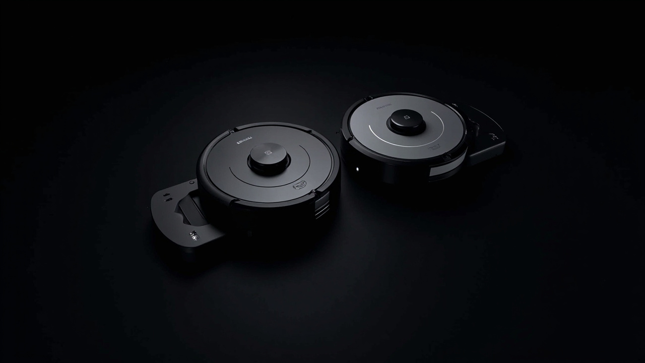 Close-up of both robot vacuums showing build and dock design