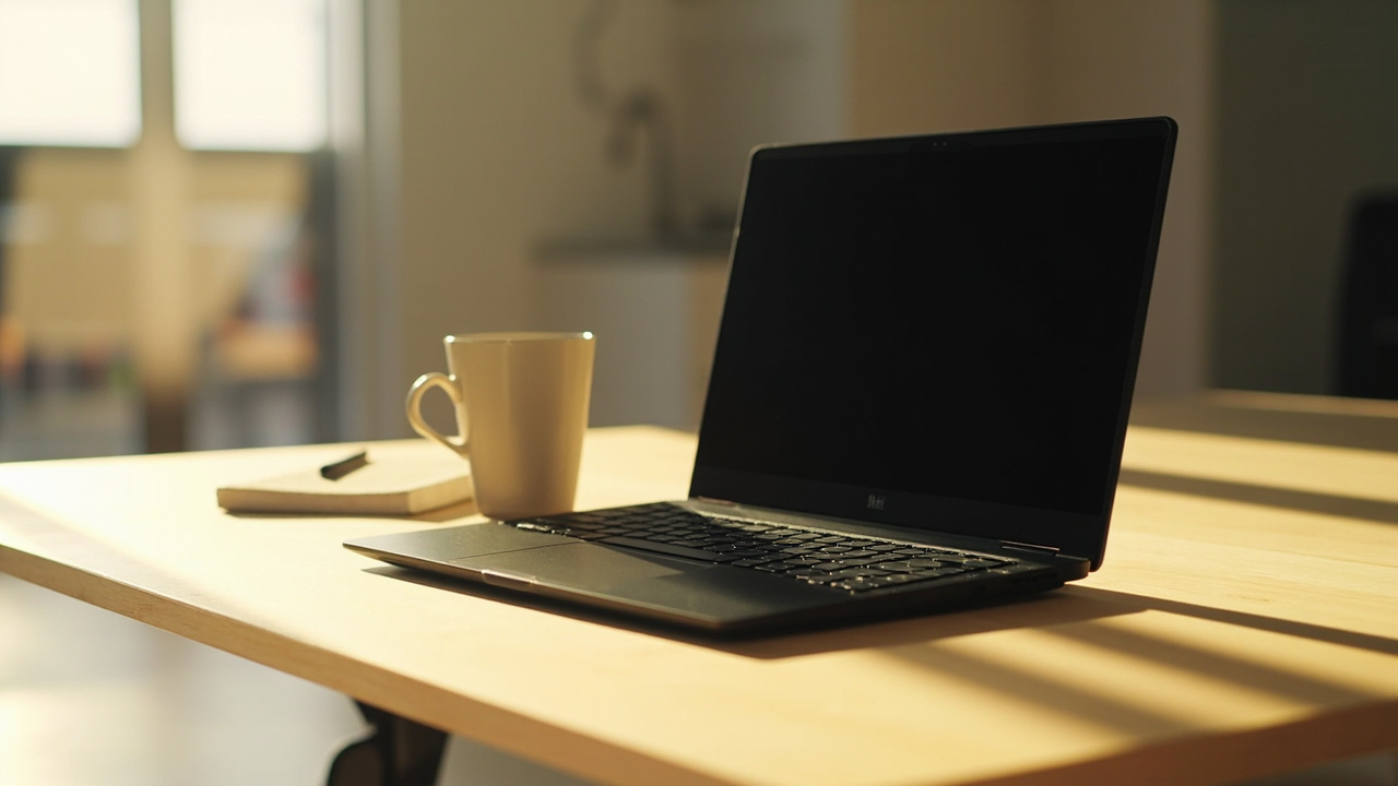 Final visual: a clean 16-inch RTX 5080 gaming laptop on a minimalist desk with a coffee cup and notebook, lit with warm natural light, suggesting value and productivity over flashy excess