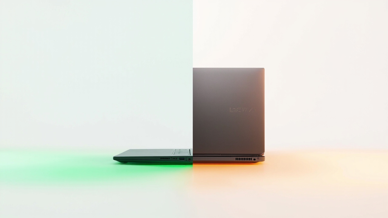 Two-column pros/cons layout: green-checked benefits on one side, red-crossed drawbacks on the other, for each laptop tier in matching visual style