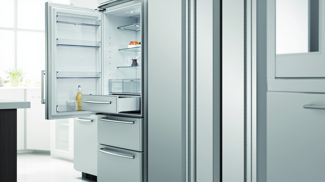 Two side-by-side refrigerator interiors, one open showing door shelves, one closed showing the InstaView glass panel reflection