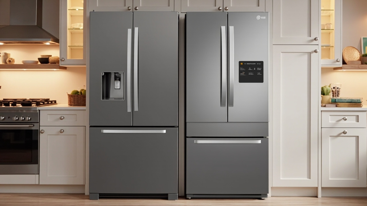 Samsung Bespoke 4-Door Flex and LG InstaView Craft Ice side by side in a modern kitchen, sleek French-door aesthetic