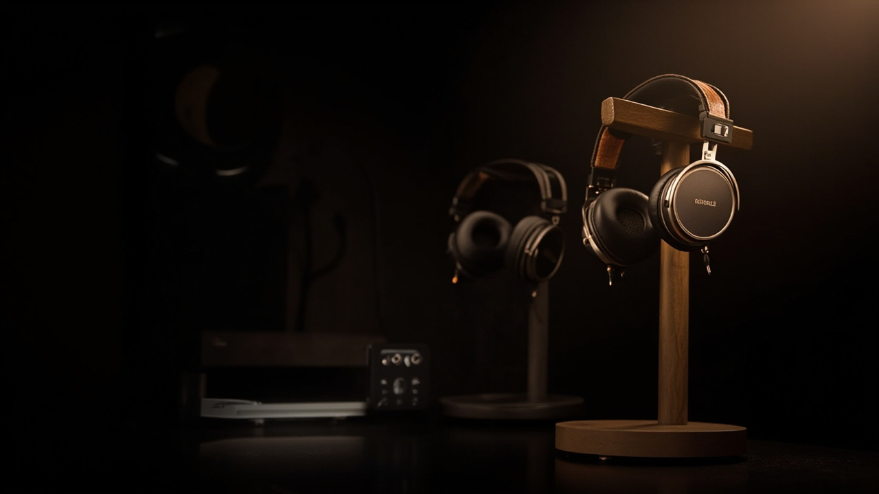 Two flagship headphones on a desk side by side — HD 800 S next to a tube amplifier and a vinyl record suggesting an audiophile home setup, Utopia 2022 next to a headphone stand and a desk DAC suggesting a near-field critical listening setup — illustrating the different use cases for each flagship