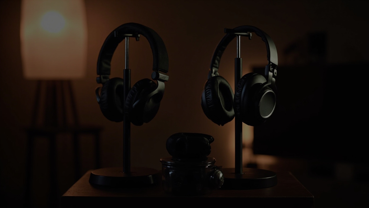 Side-by-side: Sennheiser HDB 630 (left, in dark gray with closed-back architecture) and Bowers & Wilkins Px8 S2 (right, in Onyx Black) on a wooden desk next to a hi-res DAP and a smartphone with USB-C dongle attached