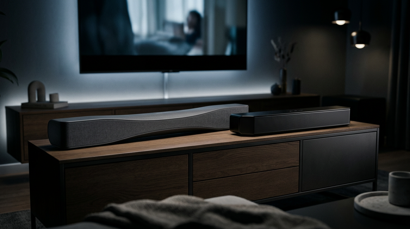 Sonos Arc Ultra vs Bose Smart Ultra Soundbar side by side on a media console