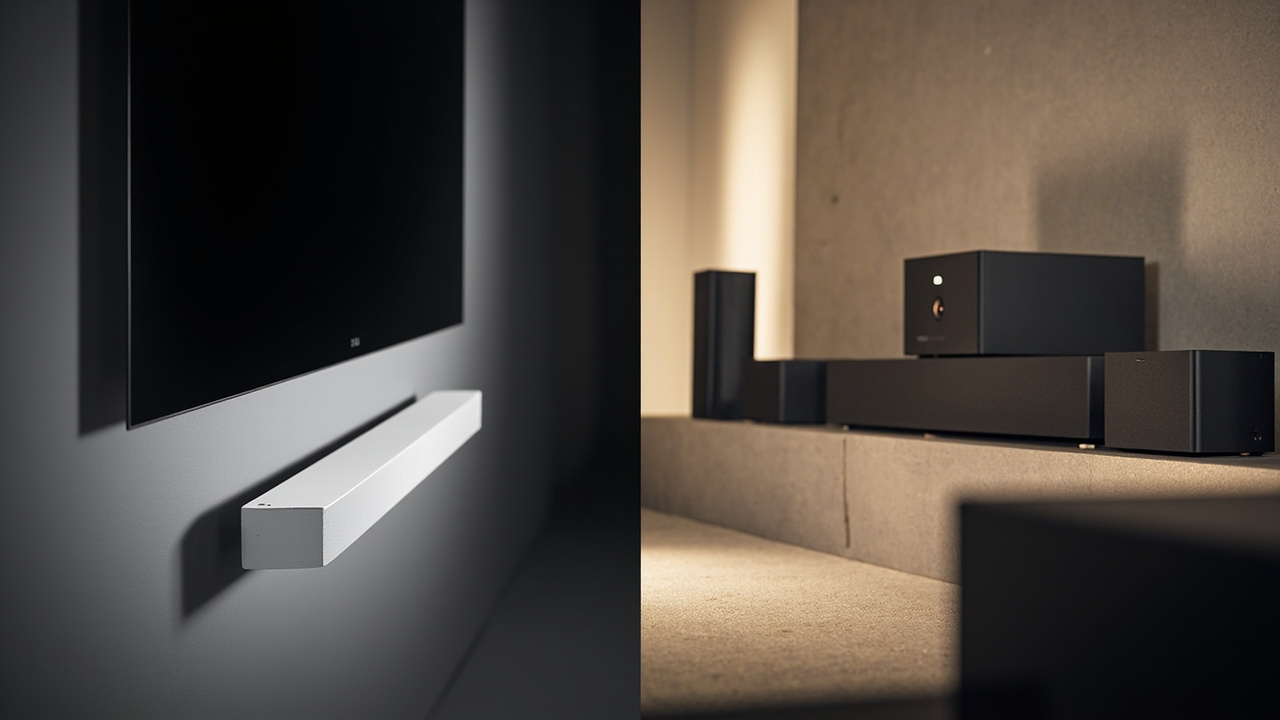 Sonos Arc Ultra soundbar on a media console, single bar, minimalist look