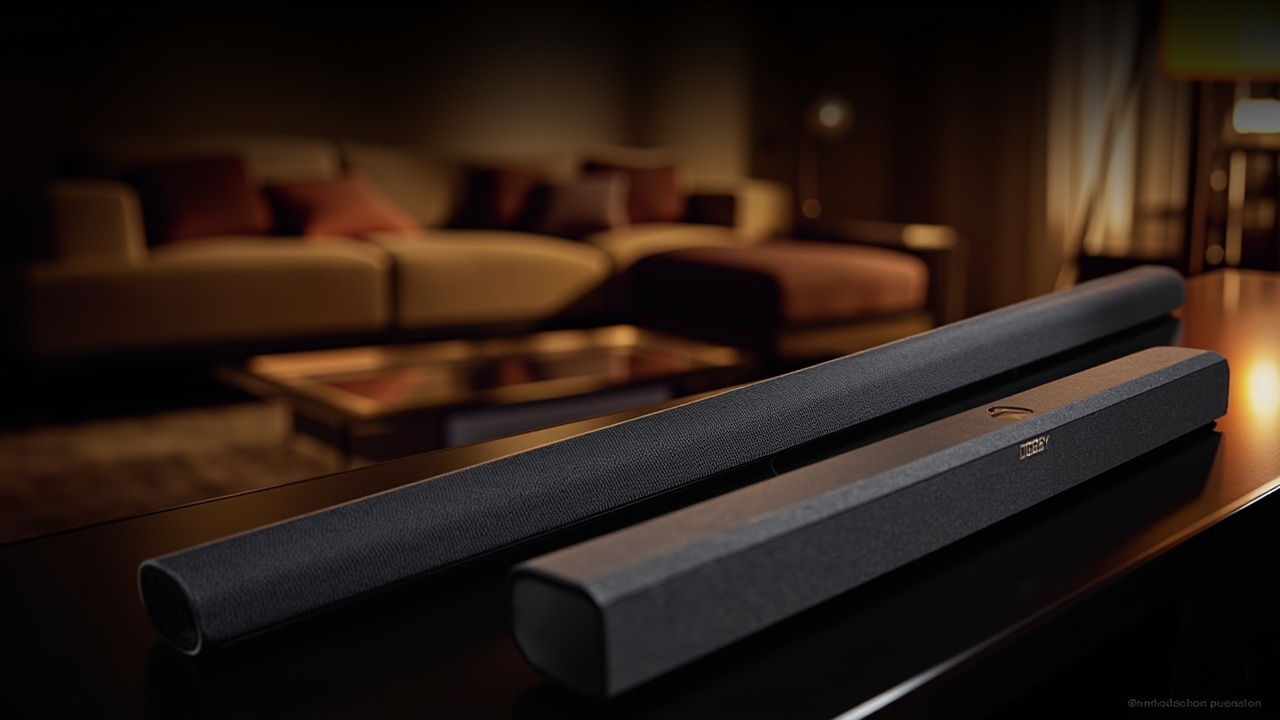 Final shot: Sonos Arc Ultra and Sony Bravia Theatre Bar 9 side by side on a modern media console, ambient evening light, clean composition without any text overlays