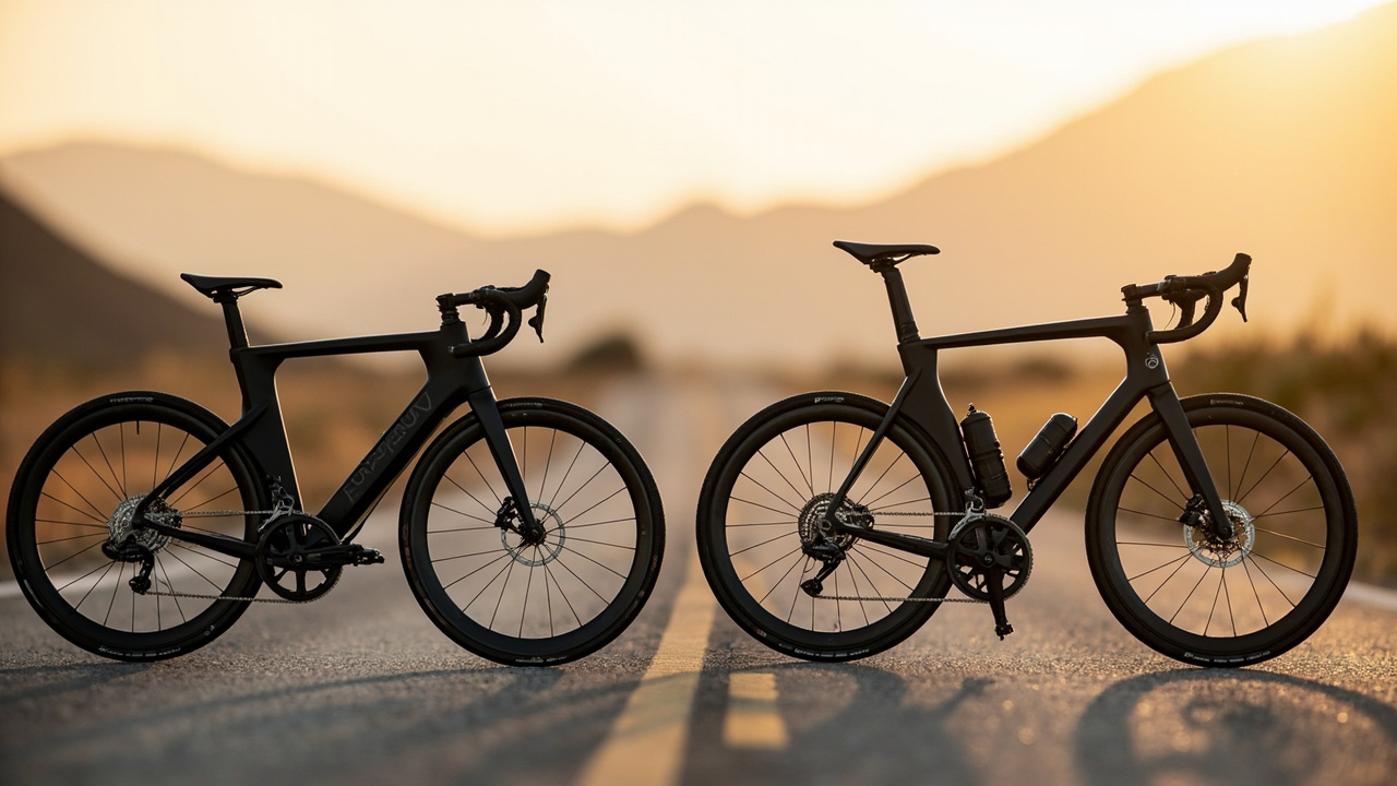Side-by-side comparison of the two e-road bikes on a scenic road