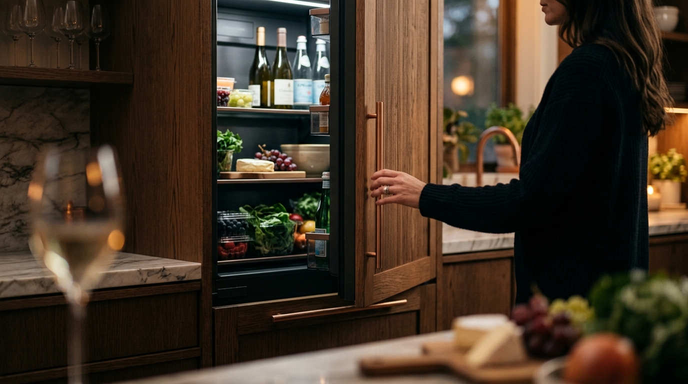 Sub-Zero Classic and True Residential 48-inch built-in refrigerators side by side in a luxury kitchen, stainless steel panels and flush cabinetry integration