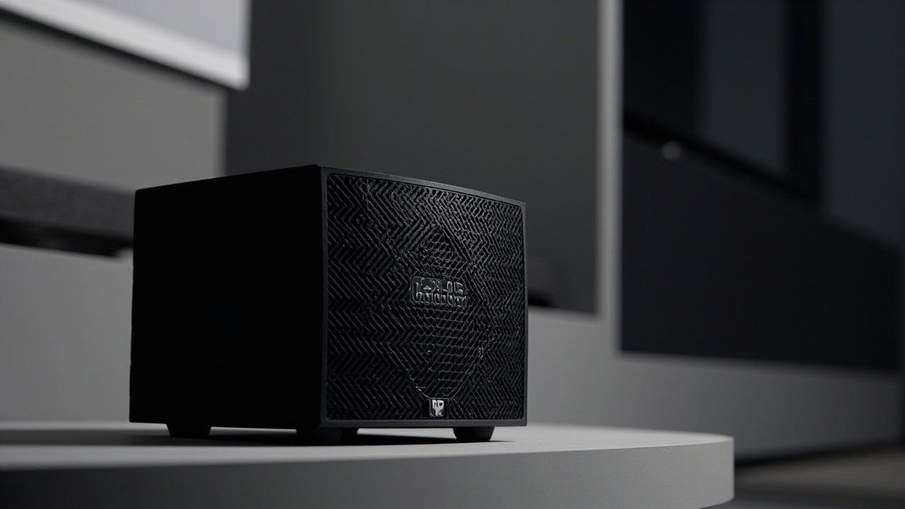 Feature breakdown infographic: split-screen showing SVS SB-3000 on the left (highlighting smartphone-app DSP, PEQ via app, 5-year warranty, 53-lb compact cabinet) and REL HT/1510 on the right (highlighting 15-inch CarbonGlas driver, high-level Speakon input, 1,000 W amp, traditional audiophile tuning), minimalist layout, no text, no logos, no brand names visible