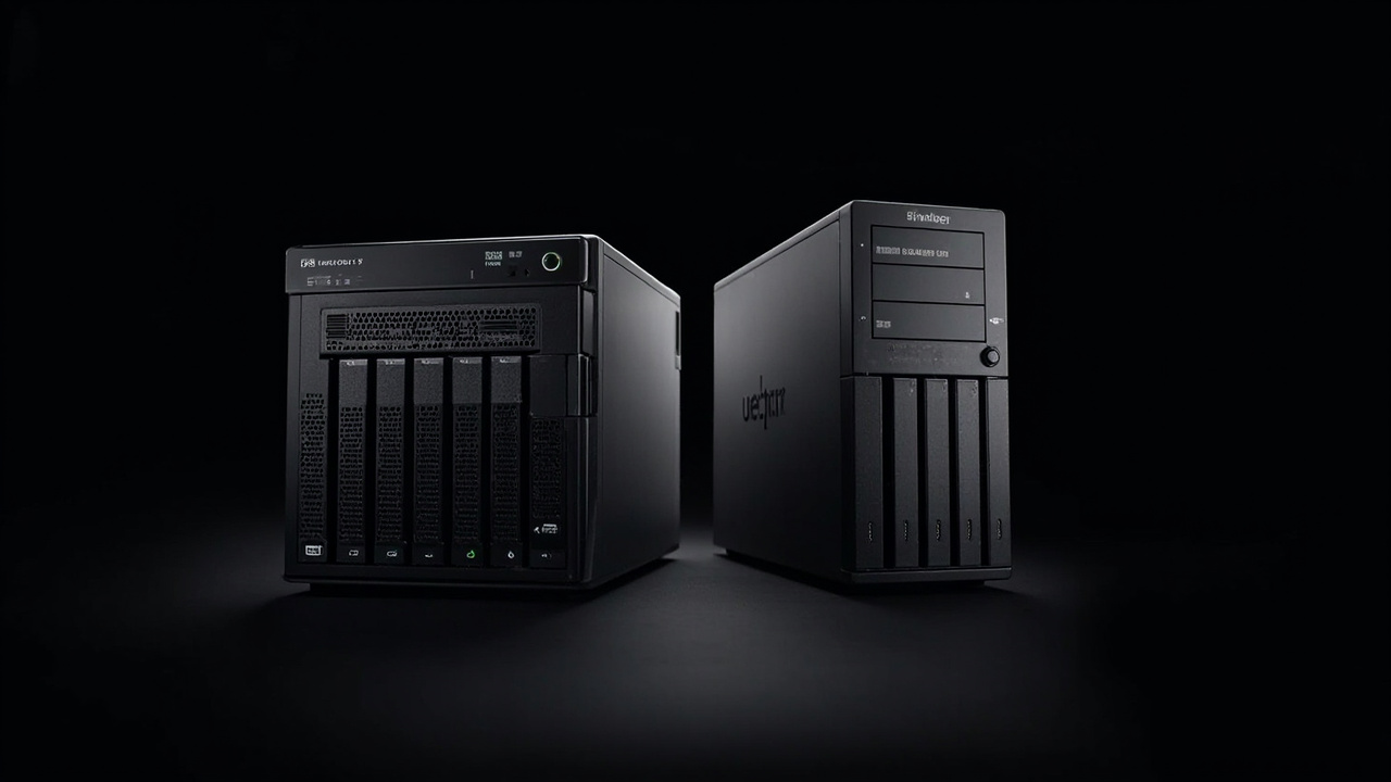 Synology DS925+ and UGREEN NASync DXP6800 Pro placed side by side on a desk with their rear I/O panels visible