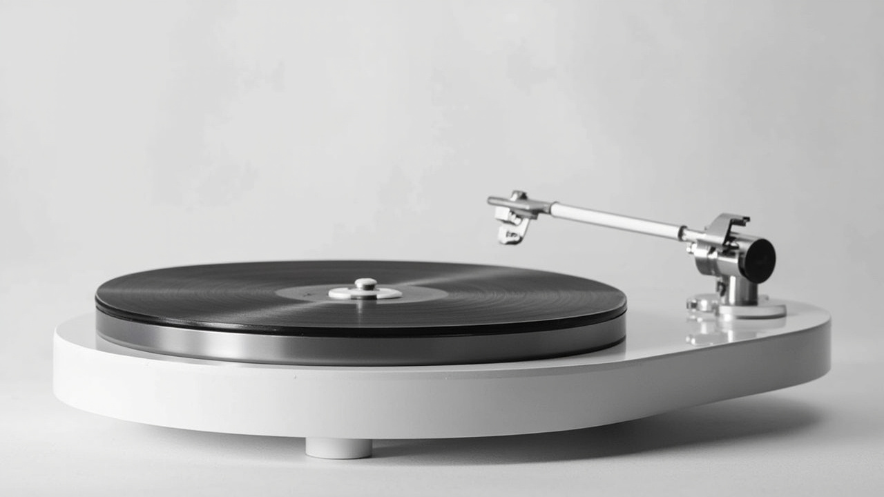Bottom-line summary: Technics SL-1500C and Rega Planar 3 on a wood hi-fi rack with a vinyl record on each platter, photographed from a top-down three-quarter angle