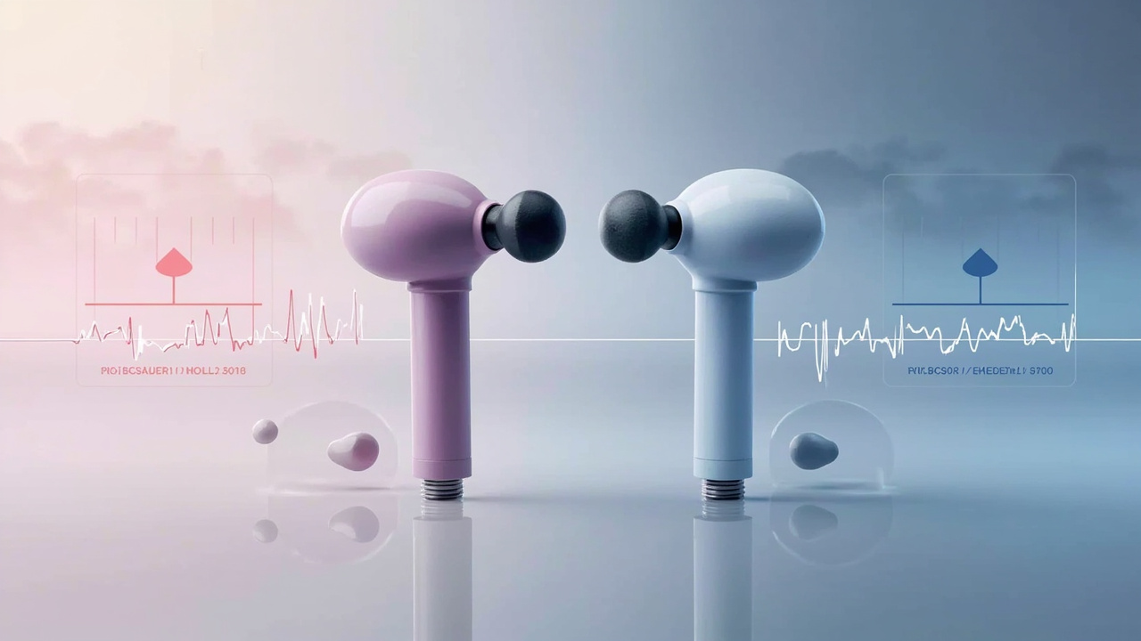 Verdict comparison: two massage guns side by side with key differentiators labeled visually