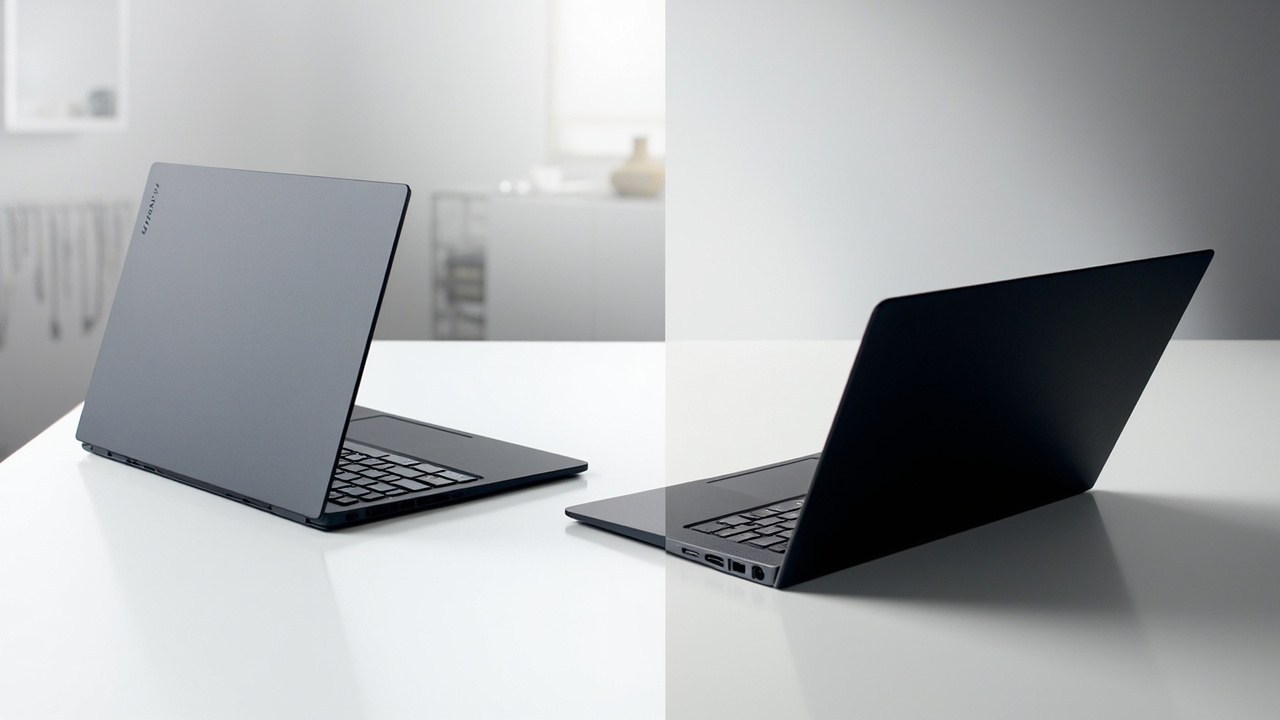 ThinkPad X1 Carbon Gen 13 and MacBook Pro 14 M5 Pro side by side on a desk