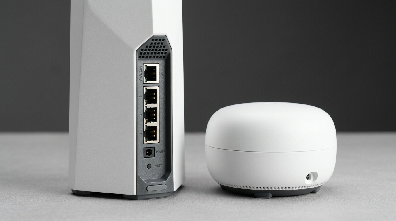 Hardware close-up: Deco BE85 ports and eero Pro 7 compact form factor