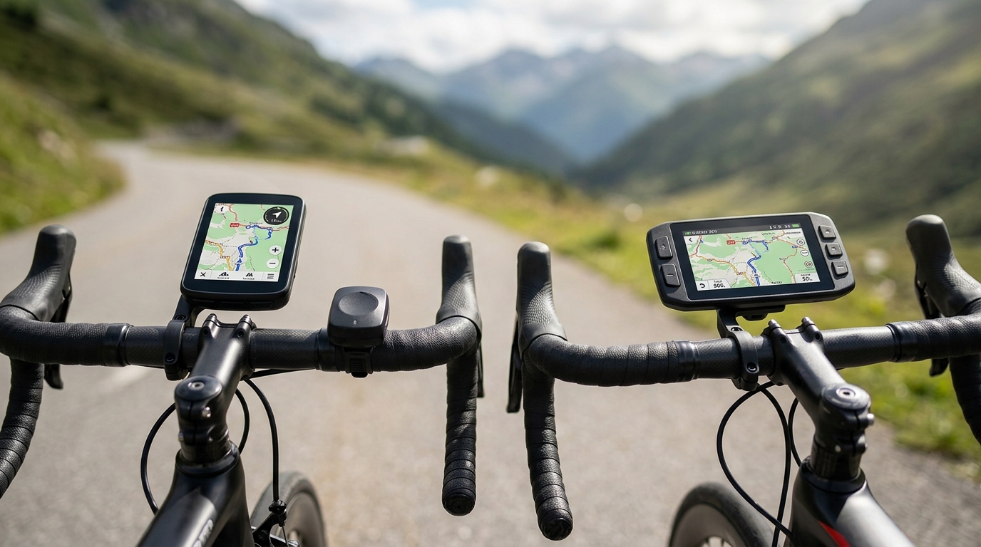 Feature comparison side-by-side: screen, buttons, map detail, workout screen