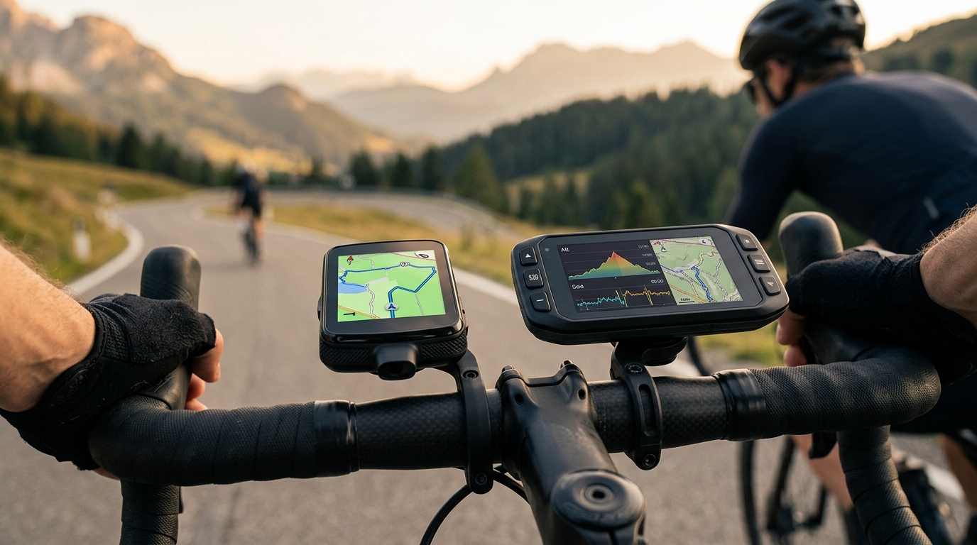 Wahoo ELEMNT Ace vs Garmin Edge 1050 mounted on handlebars side by side